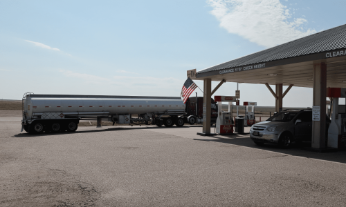 View of the covered gas pumps at the Conoco Gas Station at 1880 Town